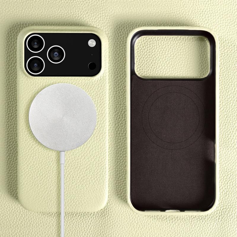 Luxury Litchi Genuine Leather Magnetic Suction Case For Iphone 17 16 15 14 13 Pro Max Air Full Protection Shockproof Back Cover