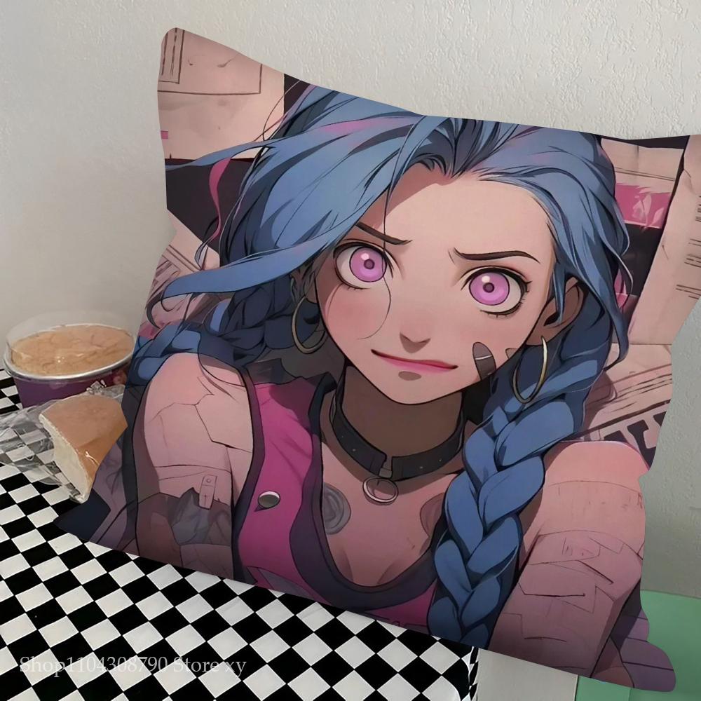 J-Jinx Animated Game Character Pillow Case Square Pillow Bedroom Sofa Leisure Comfort Cushion Car Living Room Home Decoration