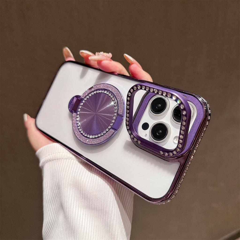 Diamond Mirror iPhone 17 Case: Yellowing-Resistant Lens, Double Bracket, 16 Pro Max Compatible