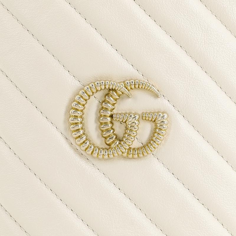 Gucci crossbody bag GG Marmont distressed Marmont gold label logo color-blocked piping drawstring quilted chain cowhide shoulder mini women's white
