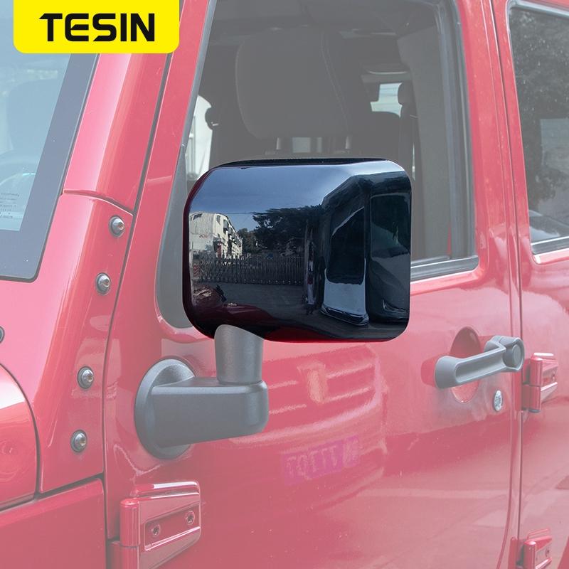 TESIN ABS Car Rear View Rearview Mirror Shell Decoration Cover Stickers for Jeep Wrangler JK 2007-2017 Car Exterior