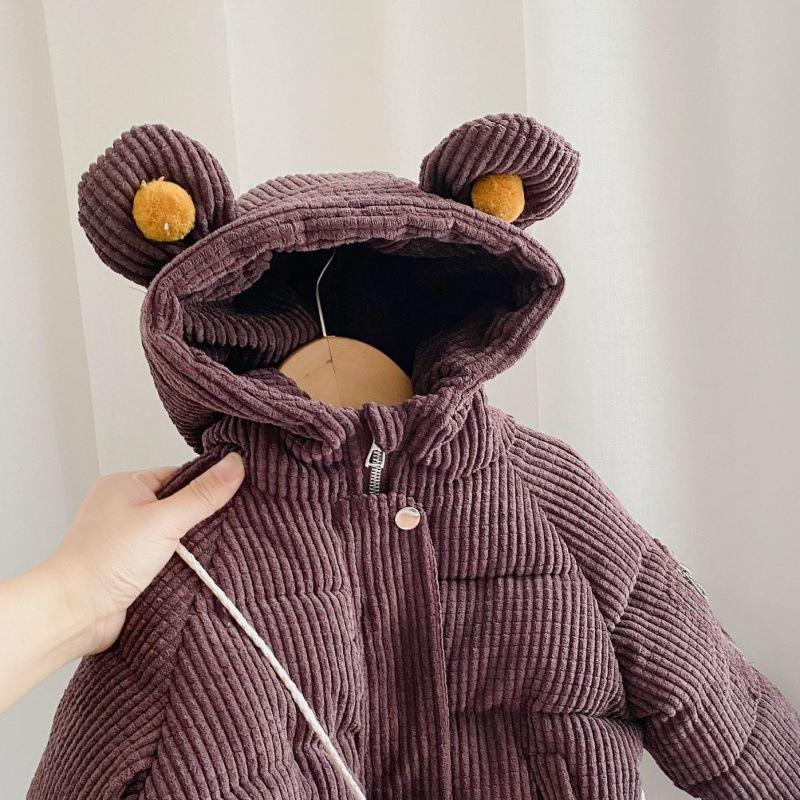 Flickors tecknade huvförsedda tjocka bomullskläder Flickors höst- och vinterbomullskläder Damers skatt tjock kappa Baby varma kläder