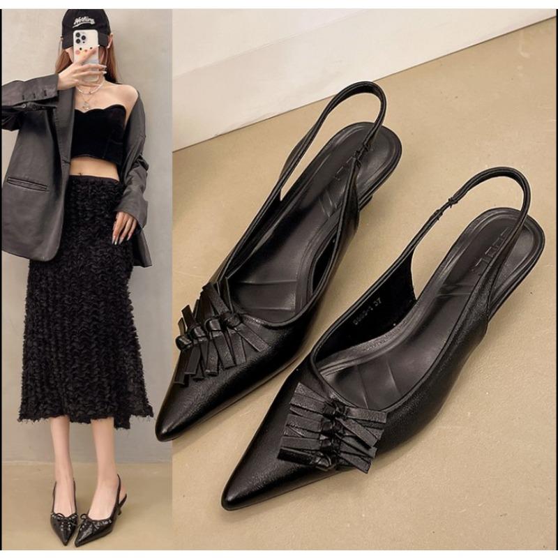 

Fashion 2025Pointed Toe Female Low Heel Pumps For Butterfly-Knot Footwear Slingbacks Fashion Shallow Thin Heel Shoes 35 чёрный