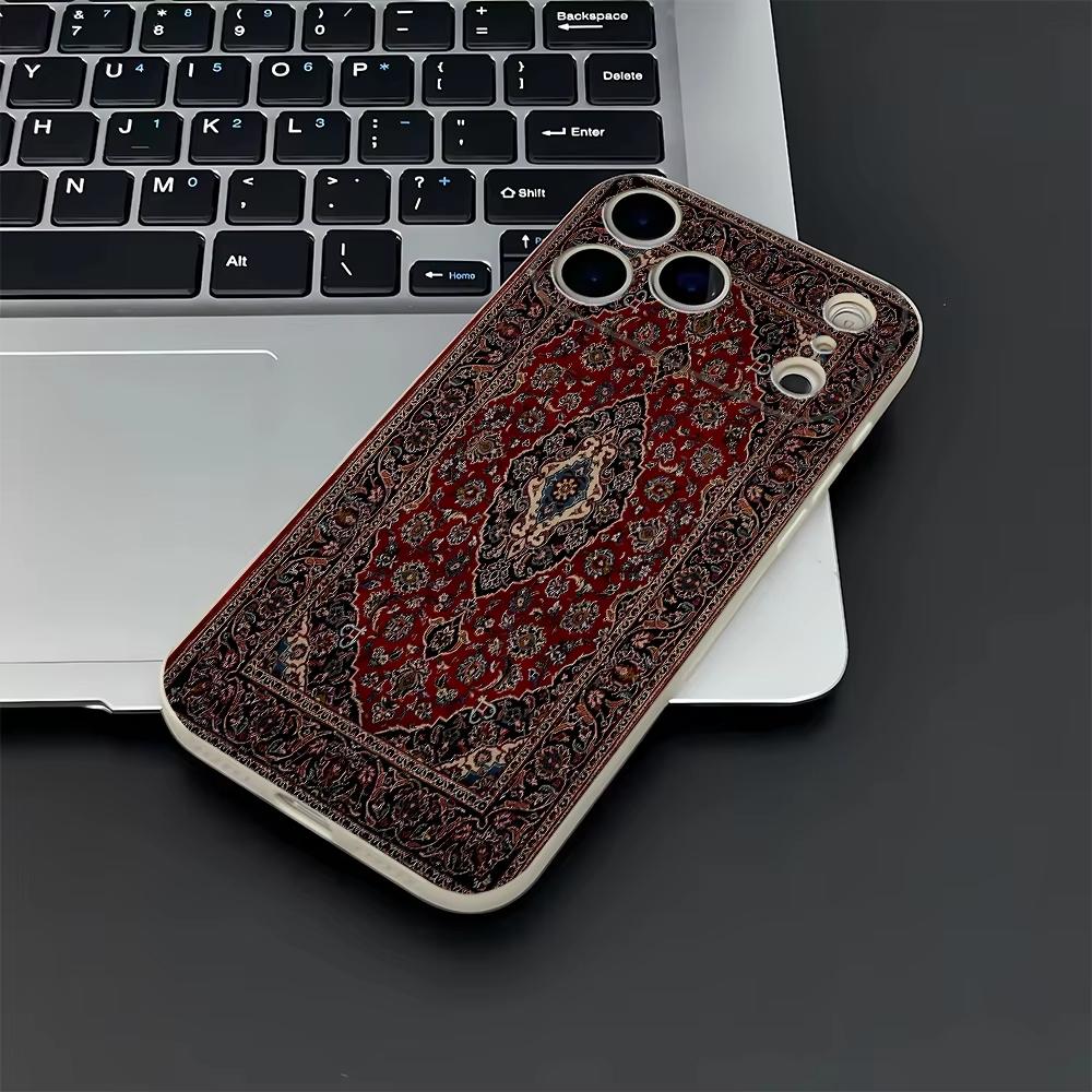 Vintage Persian Carpet Print Phone Case For Iphone 17 Air 16 16e 15plus 14 13 12 11 Pro Max Boh Rug Shockproof Silicone Cover