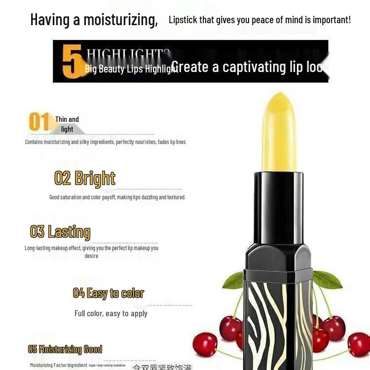 Jinsheng Lipstick Cambia Color Color Cereza Roja: Bálsamo Labial Hidratante, de Larga Duración
