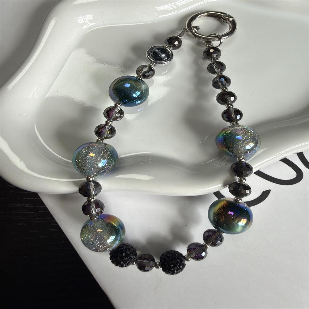 Luxe Glitter Crystal Bead Rhinestone Ball Phone Wrist Chain & Keychain Pendant