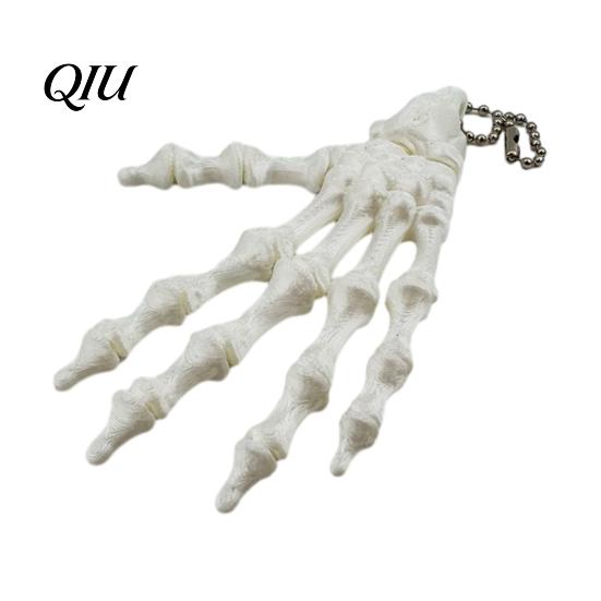 Halloween Skeleton Pendant Hand Keychain, with Hanging Chain 3D Printed Ornament, Movable Dark Trendy Keychain Joint Design Skull Palm