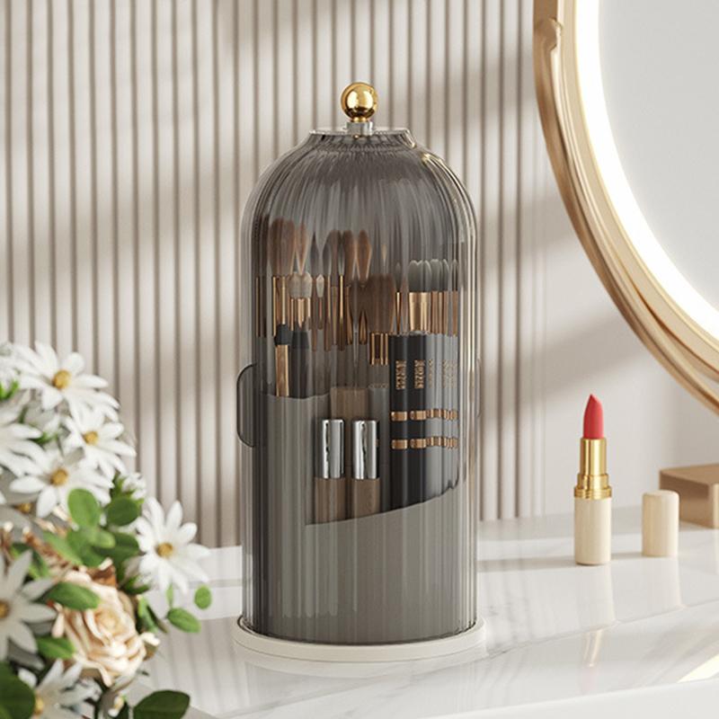 

Вращающийся на 360° держатель для кистей для макияжа с крышкой, пылезащитный прозрачный чехол, косметический ящик для хранения, органайзер для карандашей для бровей на столешнице
