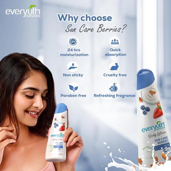 Everyuth Naturals Sun Care Berries Body Lotion (200Ml)|With Spf-15|24 Hours Intense Moisturization With Almond Milk|For All Skin Types