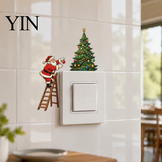 Decorative Christmas Decals Santa Claus Light Switch Sticker, Waterproof PVC Decal, Self Adhesive Wall Art Decor for Home Living Room Bedroom Kitchen