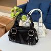 Spring Metallic Soft Leather Boston Shoulder Bag Fashion Rivet PU Leather Hot Girl Motorcycle Underarm Ladies Big Handbag Black