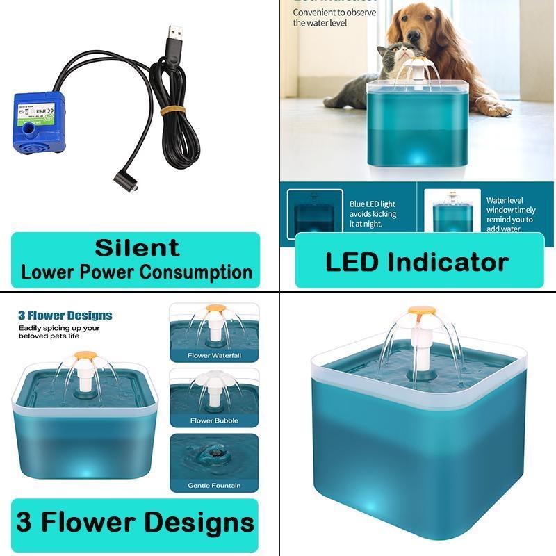 Cat Water Fountain Silent Pet Water Fountain 2L/67oz with LED Light,Cat Water Dispenser for Cats, Small Dogs, Multiple Pets