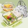 Demasi Heat-Resistant Glass Food Storage Containers, Microwave-Safe Lunch Boxes for Office Workers, Nordic Greenn 3-Compartment 1020+400+bag
