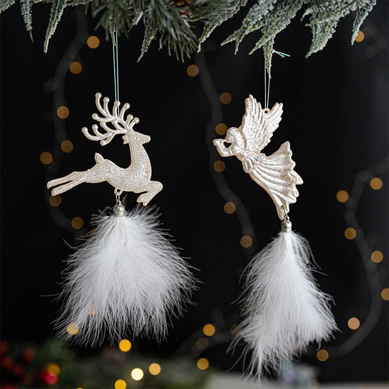 1PC Acrylic Christmas Christmas Elements Christmas Tree Pendant Decoration Atmosphere Gift Feather Decoration Holiday