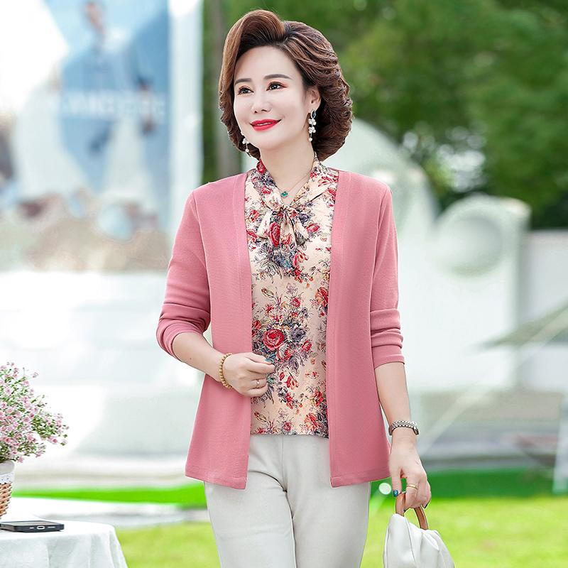 

Fake Two Piece Pullover T-Shirts Female Middle-Aged Mother Womens Fashion Spring Autumn Top 5XL