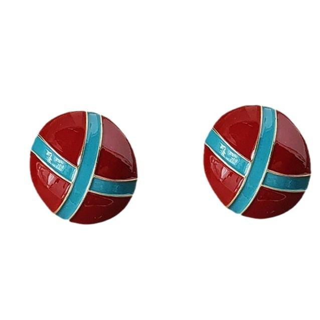Boucles d'oreilles pendantes vintage en émail rouge bordeaux - Clous de style rétro français