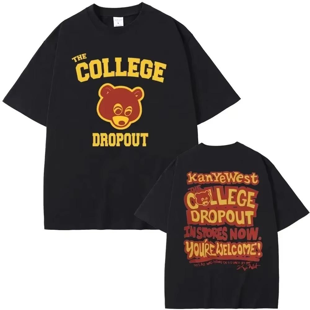 Melhor Famoso Kanye West The College Dropout Camiseta Masculina Feminina Estampada Algodão Manga Curta Camiseta de Verão Camisetas Oversized Tops