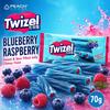 Bomboane Gummy YEM Afine și Zmeură, Fâșii Lungi, Umplute 70g | Gust dulce de fructe de pădure, textură gumoasă elastică, umplutură bogată cu fructe