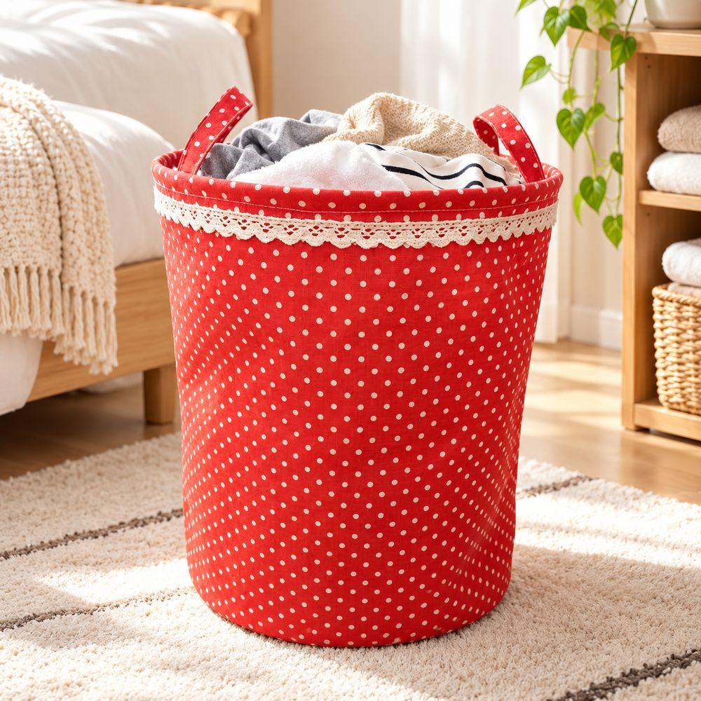 Polka Dot Storage Basket Cotton Linen Laundry Basket Fashion Clothes Organizer Storage Bin