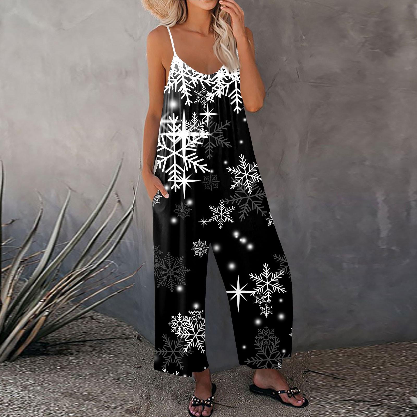 

Женский рождественский принтованный комбинезон, свободный, с регулируемыми подтяжками XL белый