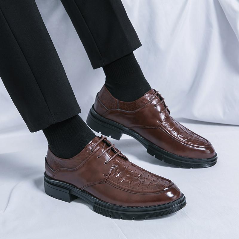 New Spring Fashion Crocodile Pattern Men's Leather Shoes Brand Comfortable Lace Up Business Dress Groom Wedding Wedding Shoes