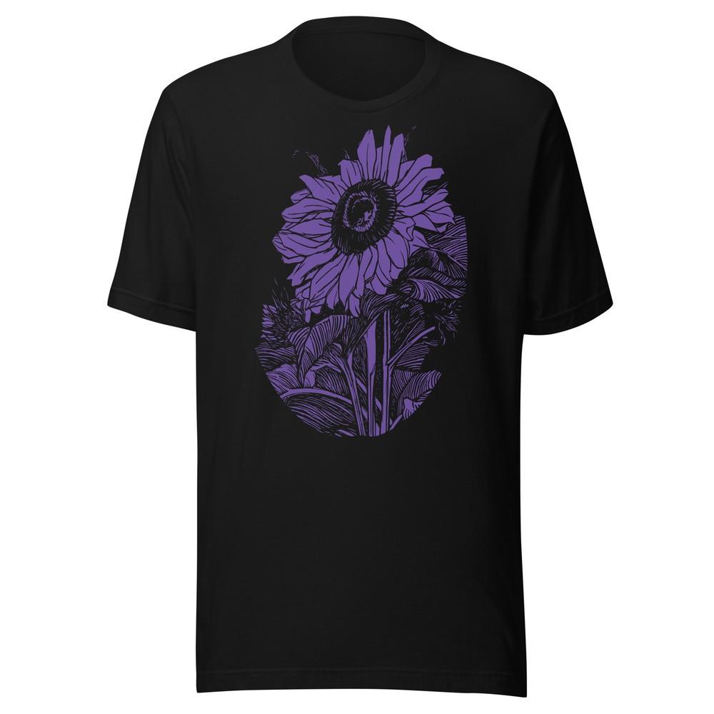 Sunflower Shirt Julie De Graag Purple Art Woodcut Black Premium Soft Tee XS-5XL Unisex T-Shirt XXXXL
