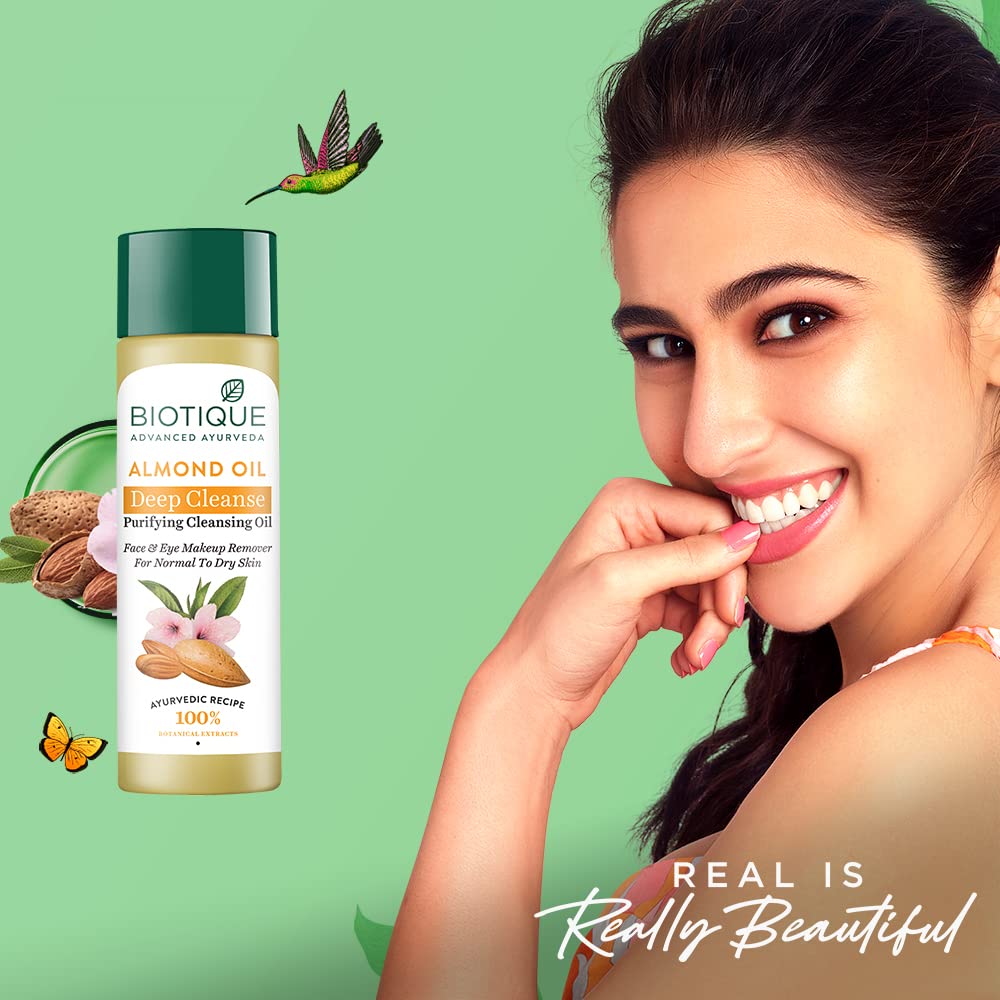 Biotique Almonmd Oil Deep Cleanse Purifying Cleansing Oil Face & Eye Makeup Remover For Normal to Dry Skin, 120ml & Biotique Fruit Brightning Face
