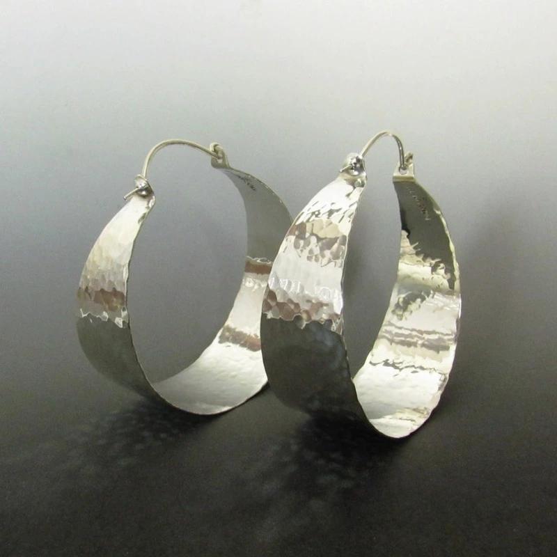 Vintage Style Silver Color Metal Geometry Die Casting Pattern Hoop Earrings for Women Jewelry