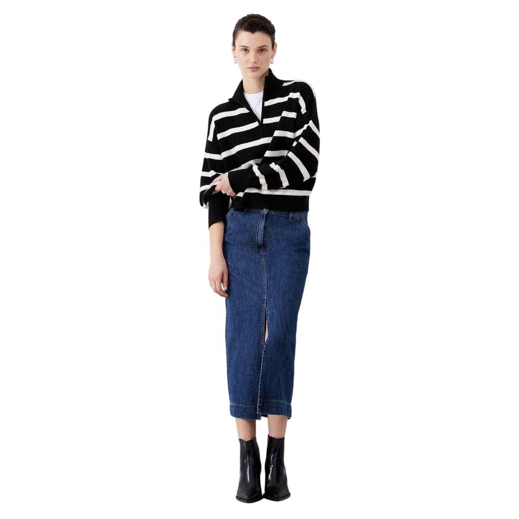 French Connection Unisex Adult Vhari Horizontal Stripe Zip Neck Relaxed Fit Sweater Top
