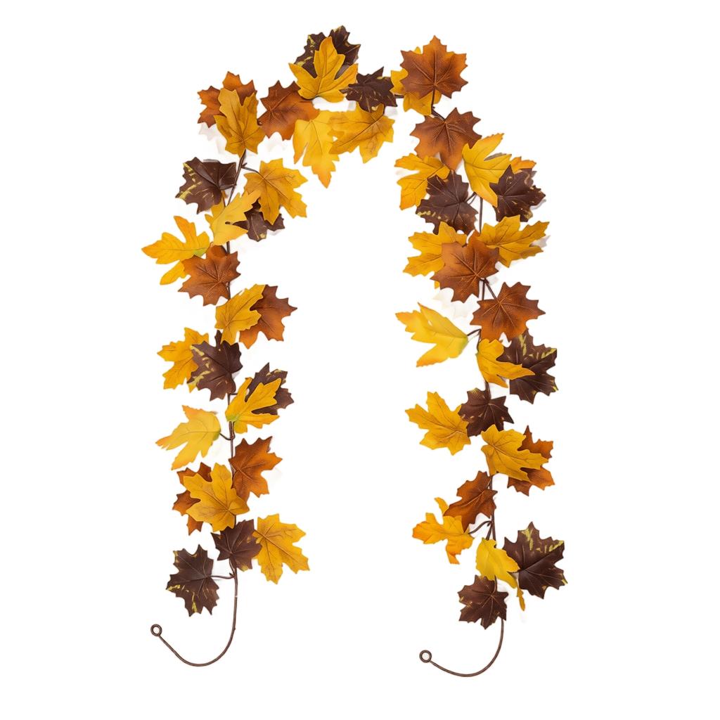 Artificial Maple Leaf Garland Faux Pumpkin Vine Decorative Hanging for Autumn Indoor Outdoor Party Home Wedding