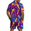 Men's Casual Lightweight Breathable Short Sleeve Shirt with Drawstring Shorts Set Swirl Pattern Summer Outfit for Outdoor Use