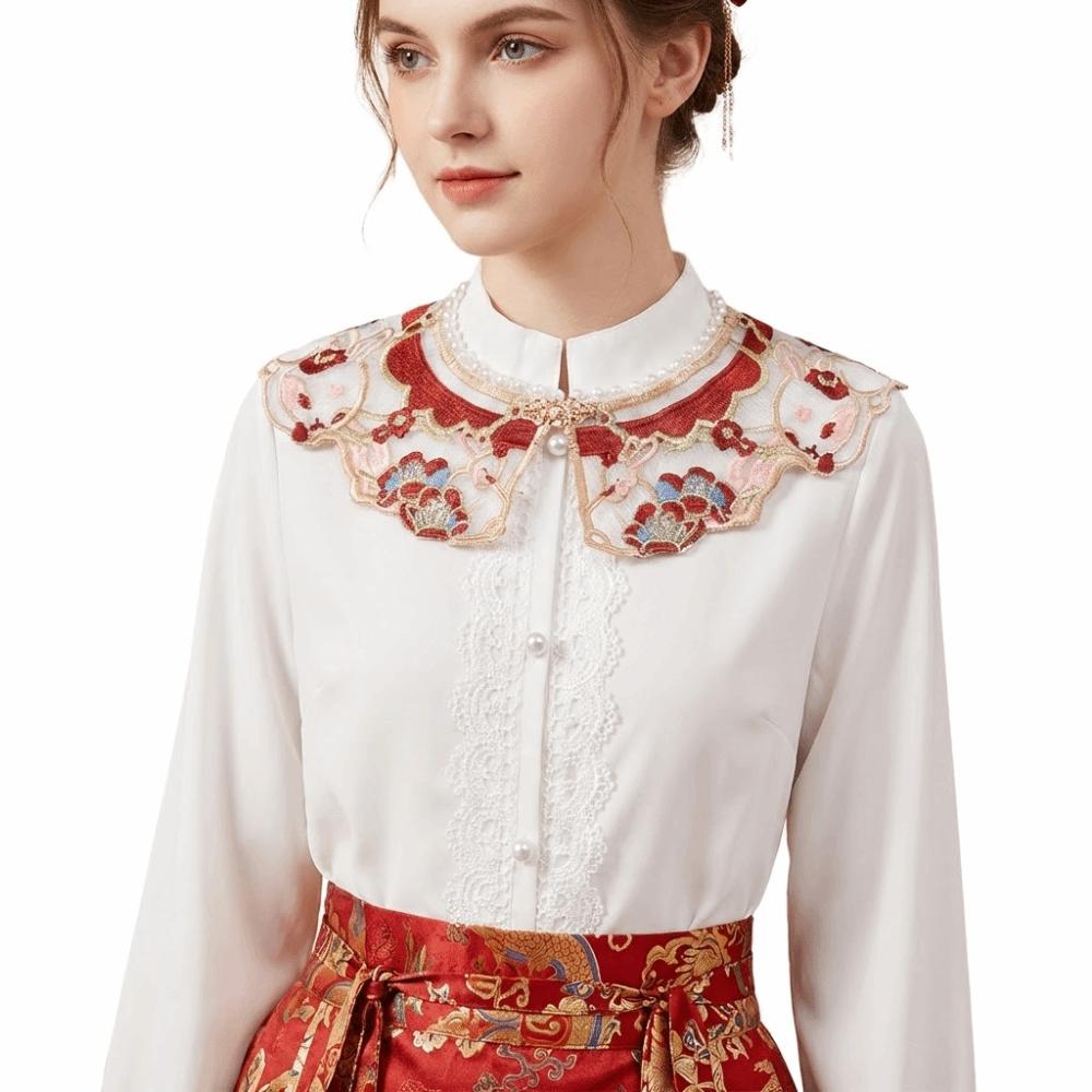 Embroidery False Collar Elegant Detachable Collar Retro Hanfu Shoulder Collar Photography Prop
