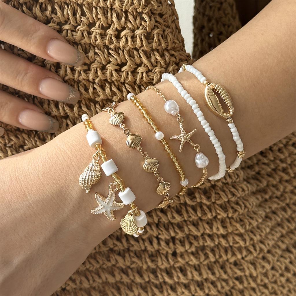 3/5 Pcs Seaside Bohemian Starfish Shell Bracelets Set for Women Handmade Rice Beads Multilayer Stacked Bracelet Beach Jewelry