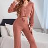 Spring Autumn Women Cardigan Sleepwear Solid V-neck Y2k Pajamas Set Casual Sexy Crop Tops and Long Trousers Loungewear Nightwear