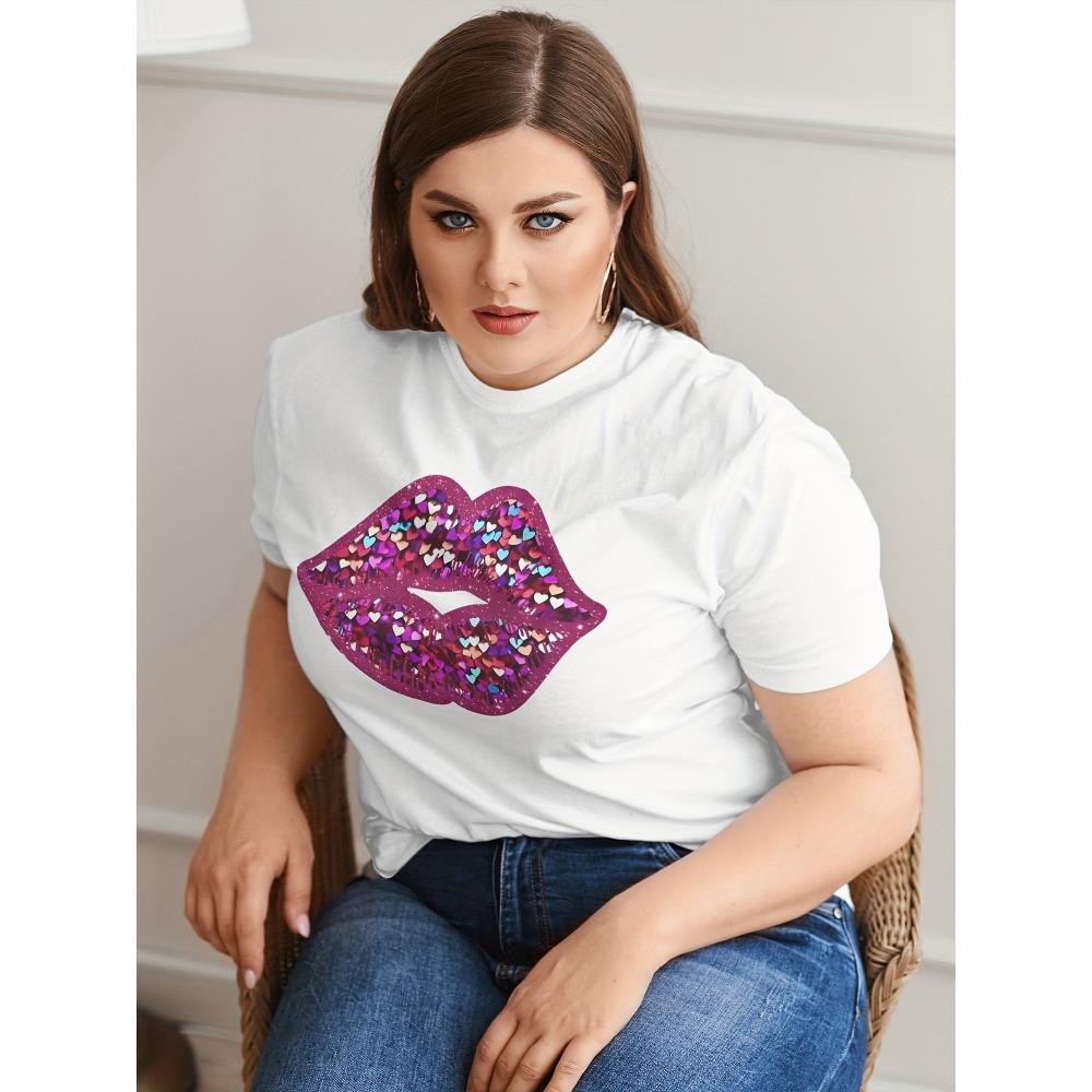 Bold Lipstick Print T-shirt for Women, a Charming Summer Top Perfect for Retro-themed Events