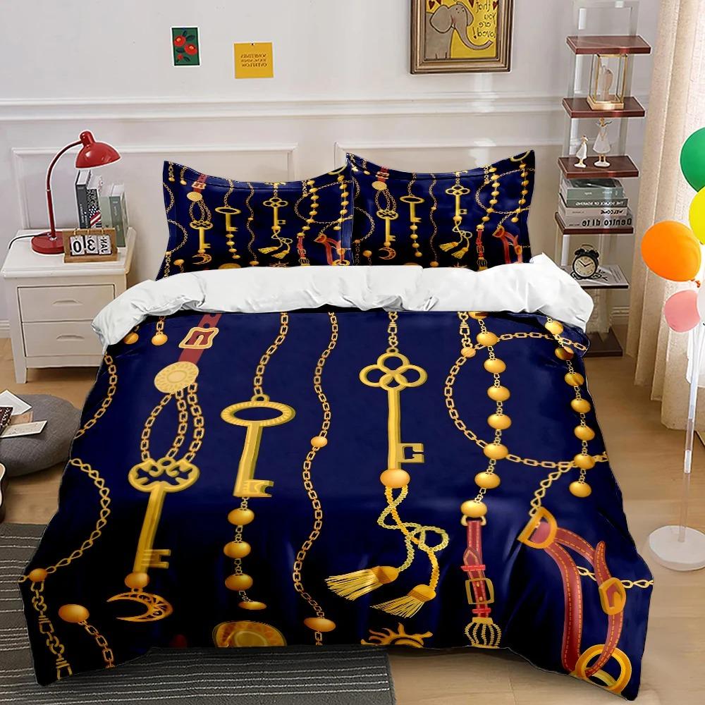 HD Luxury Chain Belt Print Bedding Set 1 Duvet Cover 1/2 Pillowcases Adult and Children Bedding Set Luxury for Gifts