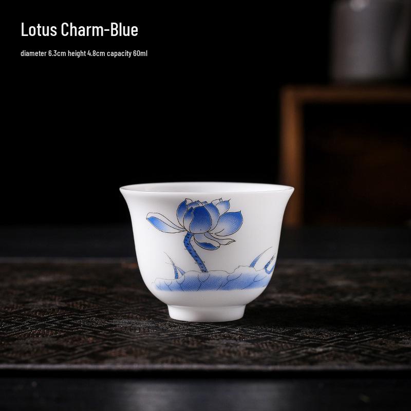 Hand-Painted Ceramic Landscape Teacup - Ice-Type Mutton Fat Jade Finish, Kung Fu Tea Set