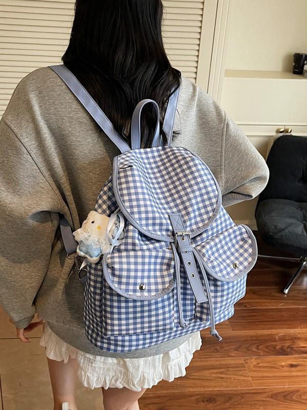 Karrierter Kordelzug-Rucksack 2025: Leichte Umhängetasche mit großer Kapazität für Mädchen und Studierende