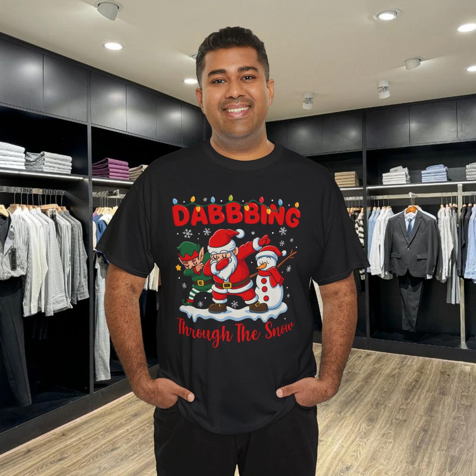 

Dabbing Through the Snow Santa Claus Elf Snowman Christmas Xmas Gift T-Shirt 2XL