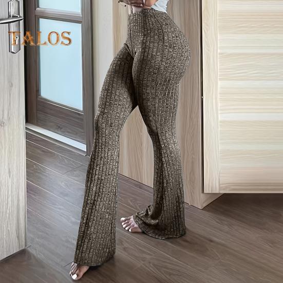 Women Yoga Pants High Waist Flared Leg Wide Leggings Solid Color Elastic Waistband Sport Pants Daily Wear