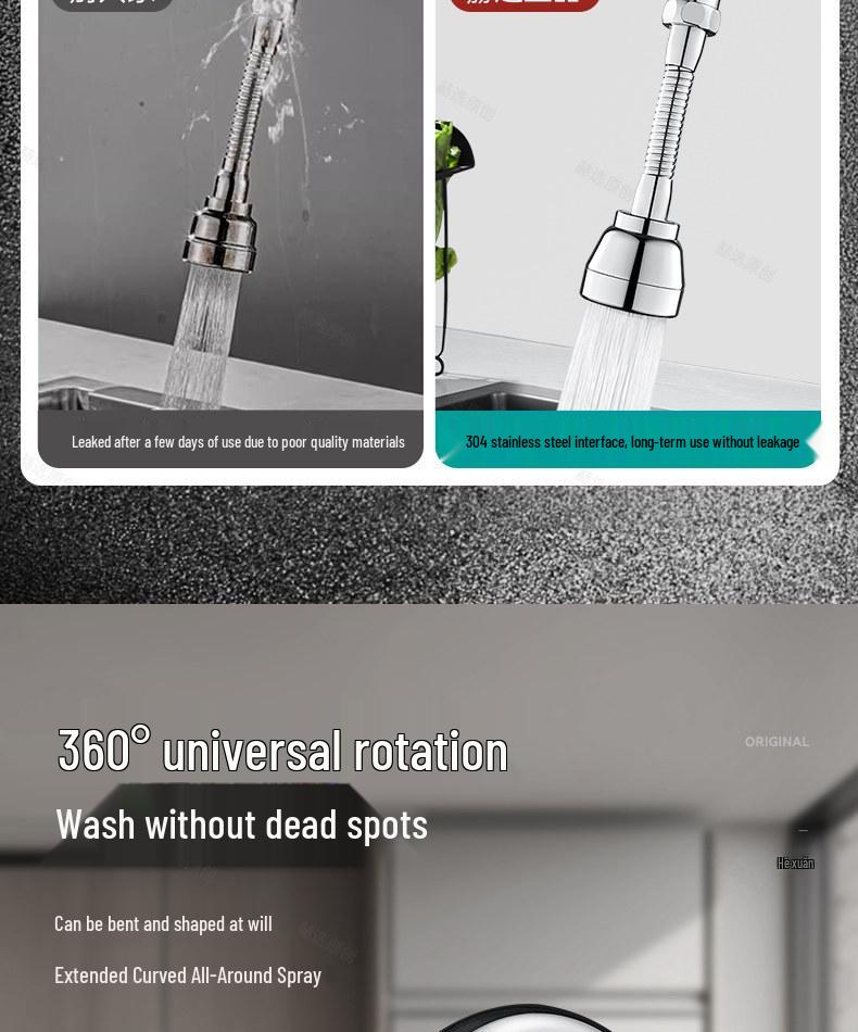 Universal Rotatable Shower Head with Splash-Proof Faucet Extension for Kitchen