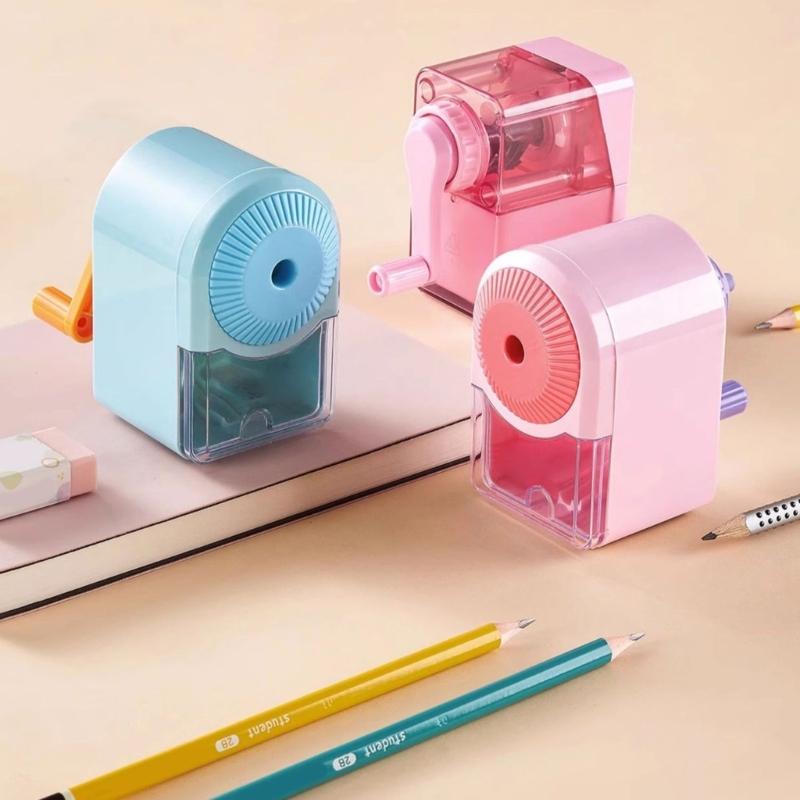 Classroom Manual Pencil Sharpener with Shavings Container, Auto Feeding In Adjustable Thickness Sharpener for Student