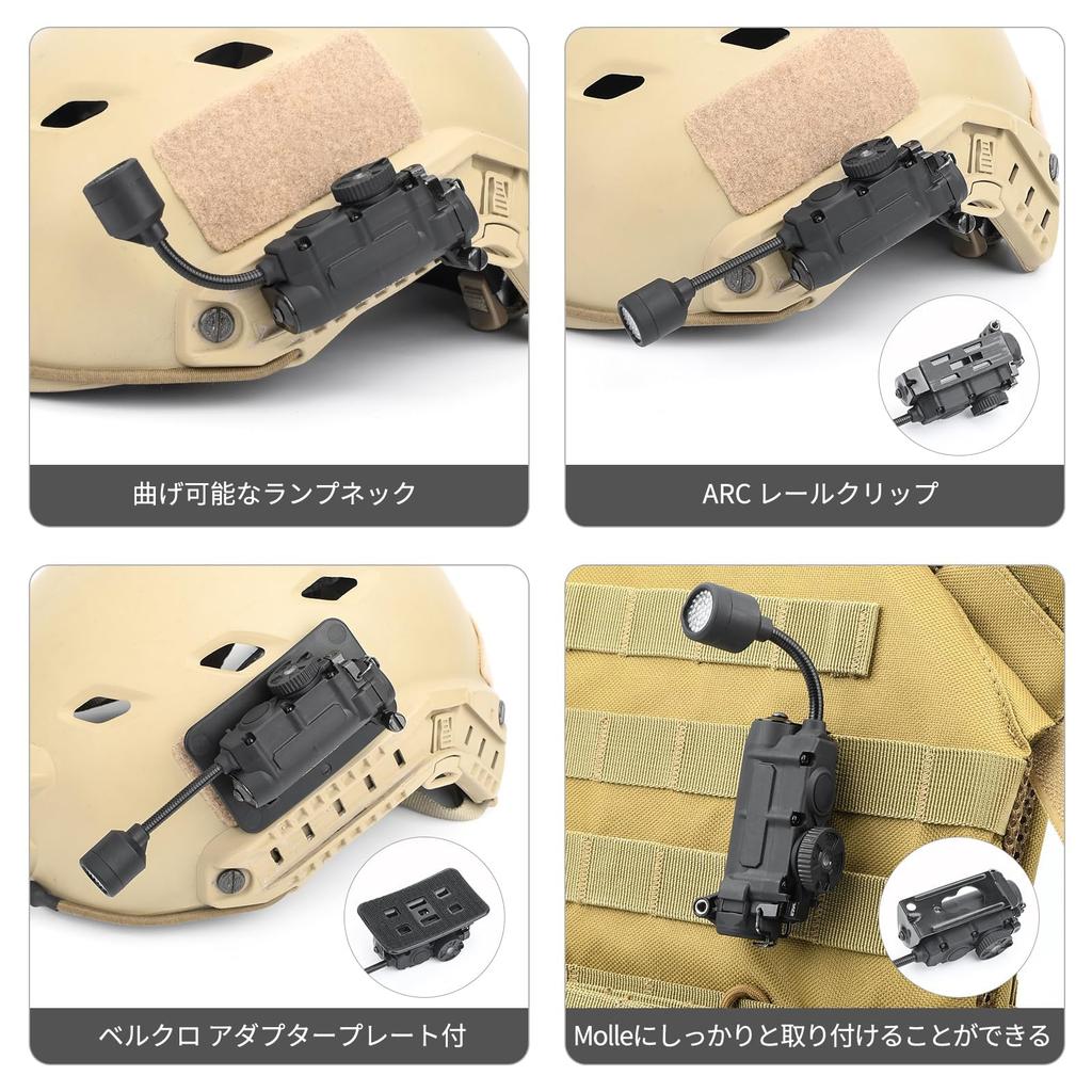 NECARL Cască tactică Lumină Cască militară Instrument de iluminare LED cu suport accesoriu Roșu/Verde/Albastru/Alb/IR (Negru)