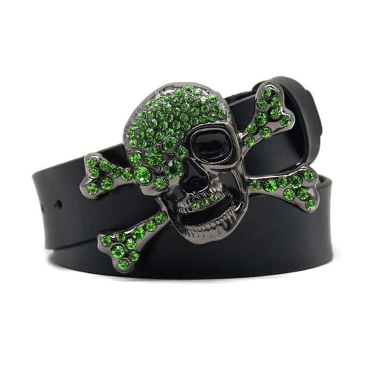 Skull Head Buckle Belts Woman Waist Strap Rhinestone Buckle Belts Western Cowboy Y2k Girls Fashion Belt for Jeans