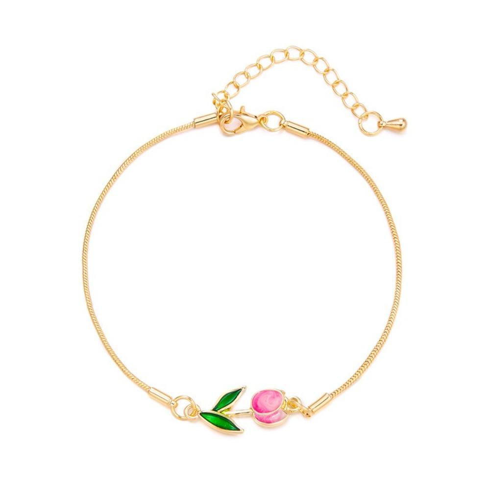 Adjustable Chain Enamel Charm Bracelet Copper Lobster Clasp Vintage Bracelet  For Women