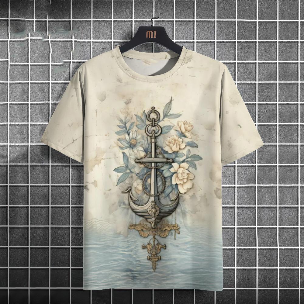 Summer Boat Anchor 3D Print T-Shirts Streetwear Men FashionCasual Oversized O-Neck Short Sleeved T Shirt Tees Tops Clothing