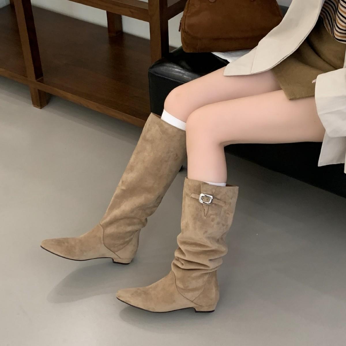 

2025 new round head suede tall tube thin but knee knight thick heel versatile women s riding boots 39 кофейный