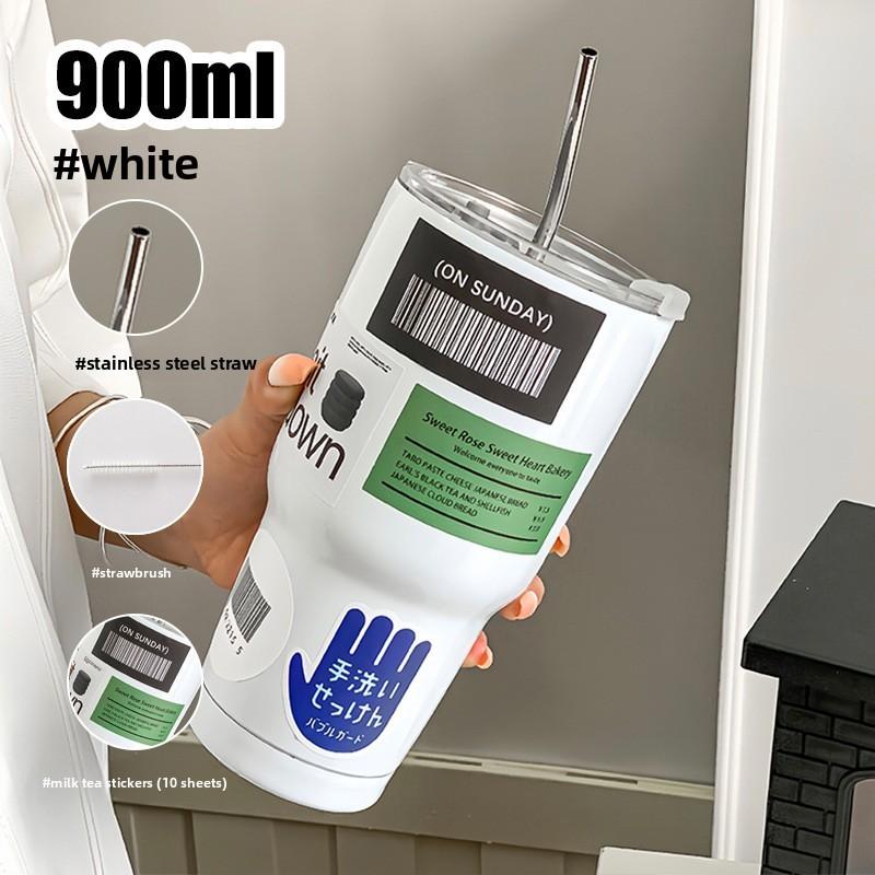 Stainless Steel Insulated Travel Mug With Straw For Office And Outdoor Use