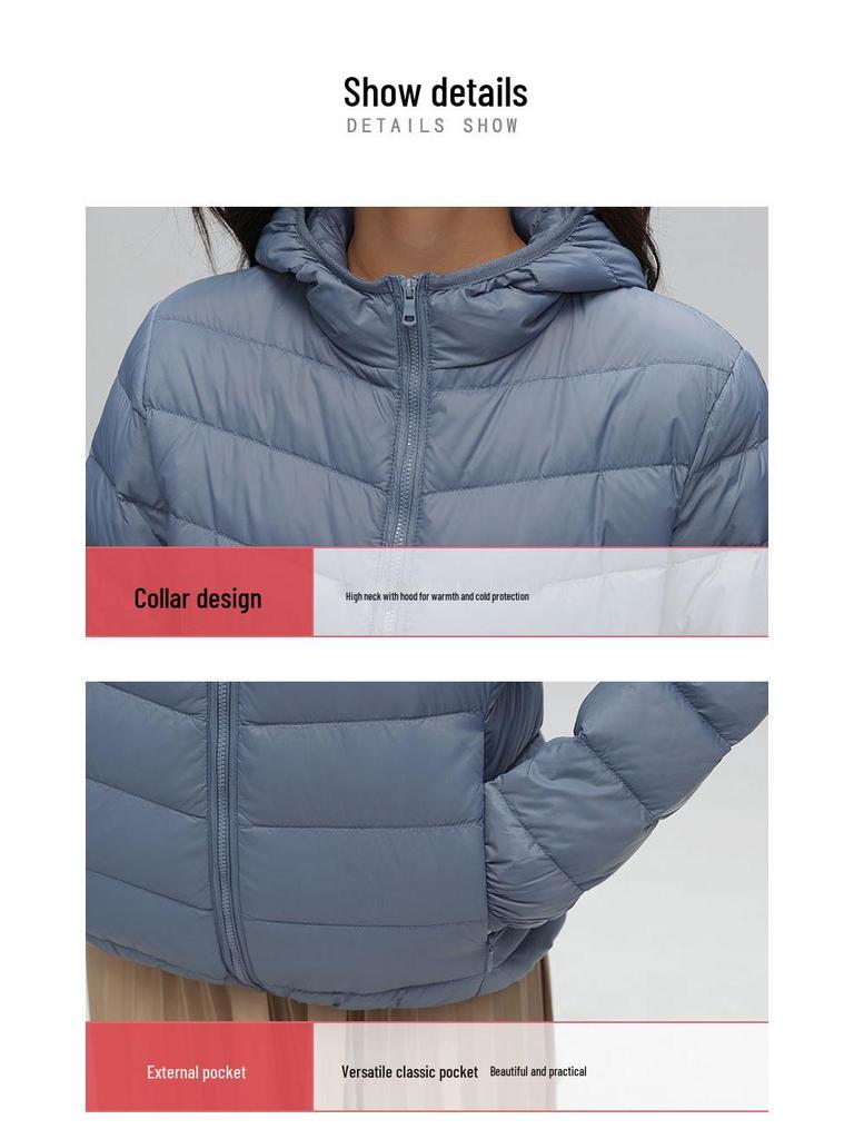 Women's Lightweight Hooded Down Jacket - 90% Down, Solid Color, Casual Warm Plus Size Coat for Autumn/Winter.