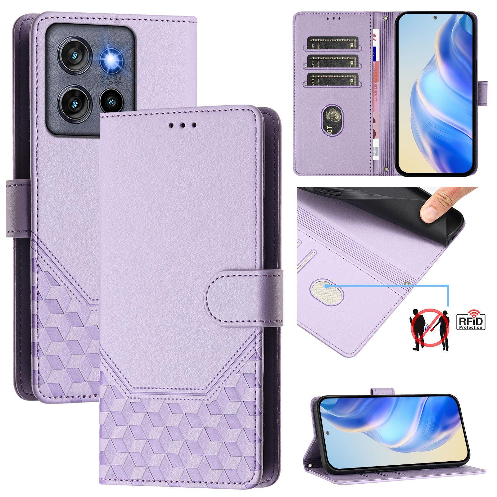 

Чохол для Motorola Edge 50 Neo 5G/Moto S50 5G/Thinkphone 25 5G з тисненням у вигляді сот, шкіряний чохол для телефону з блокуванням RFID та ремінцем E